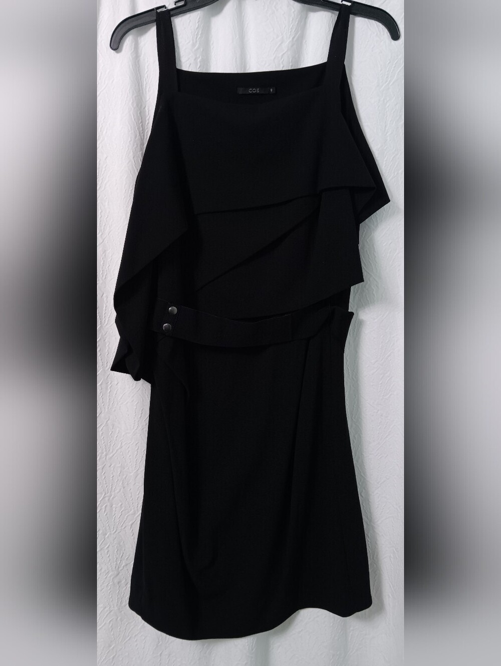 COS Black Asymmetrical Ruffle Strap Dress Size EU40/US L